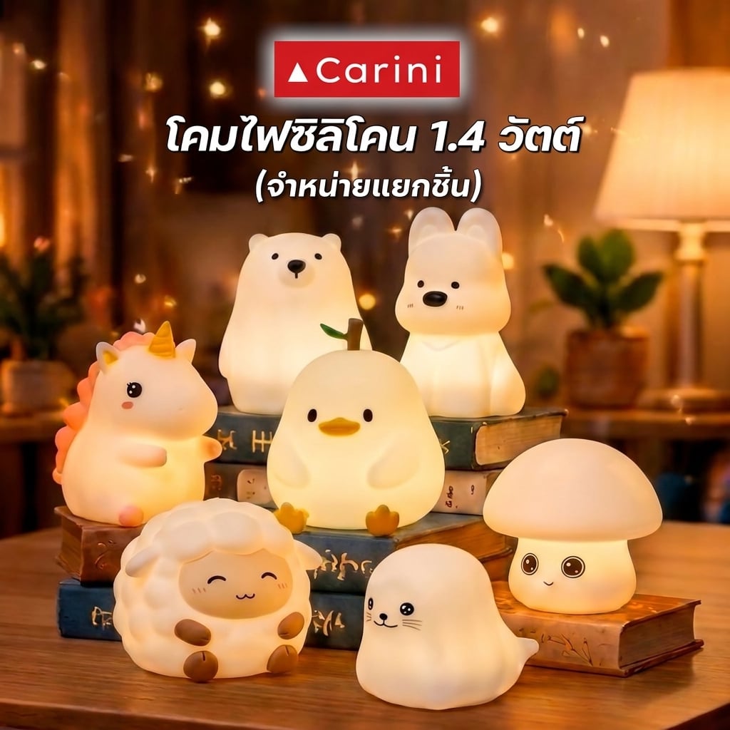 โคมไฟซิลิโคน แกะน้อย CARINI LITTLE SEEP 1.4 วัตต์ เปลี่ยนแสงได้ สีขาว/น้ำตาล