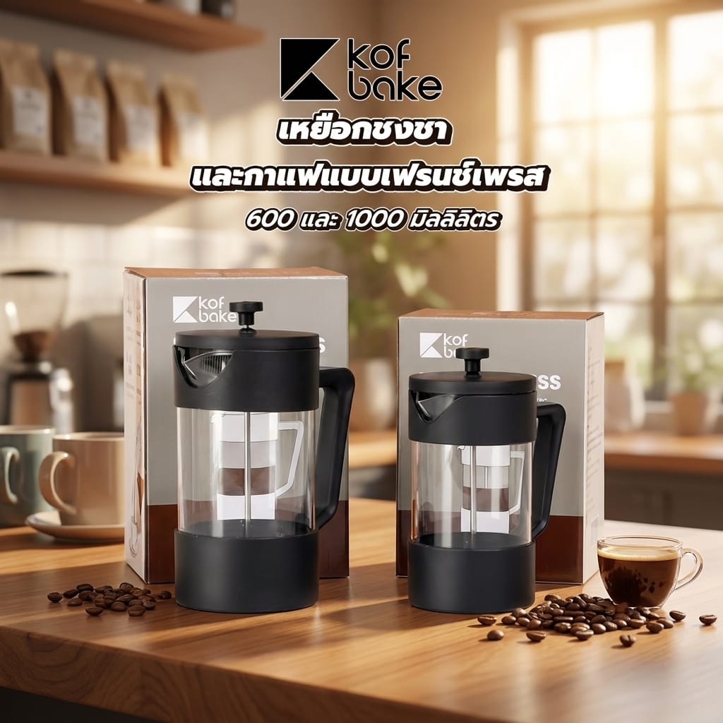 เหยือกชงชาและกาแฟแบบเฟรนช์เพรส KOF BAKE 600 มล.
