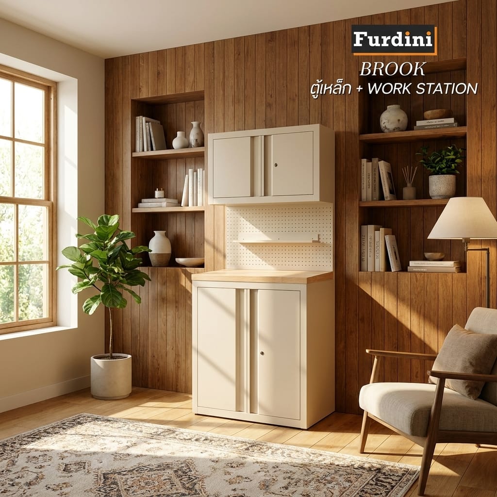 ตู้เหล็ก + WORK STATION FURDINI BROOK 80 ซม. สี WOOD/IVORY