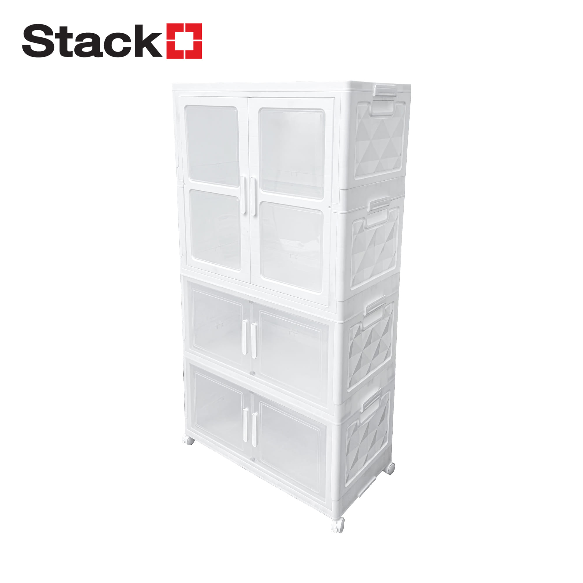 ตู้บานเปิดพับได้ 3 ชั้น มีล้อ STACKO SNOWY 38x73x136 ซม. สีขาว