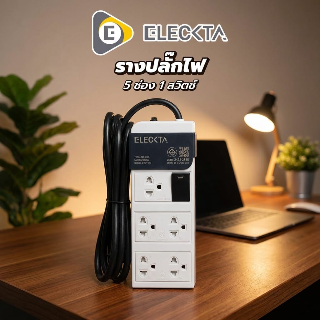 รางปลั๊กไฟ 5 ช่อง 1 สวิตช์ ELECKTA ET551 16 แอมป์ 3 ม.