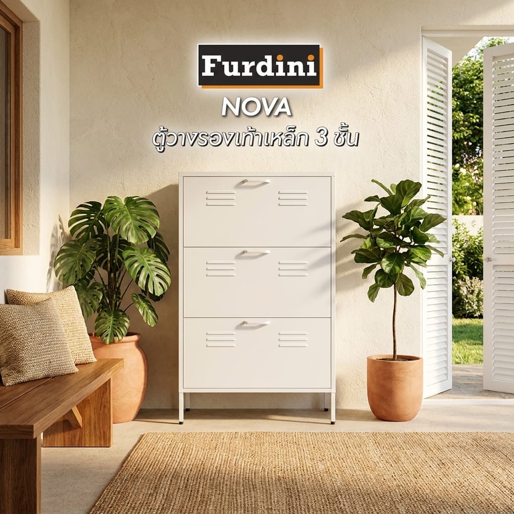 ตู้รองเท้าเหล็ก 3 ชั้น FURDINI NOVA 80 ซม. สีขาว