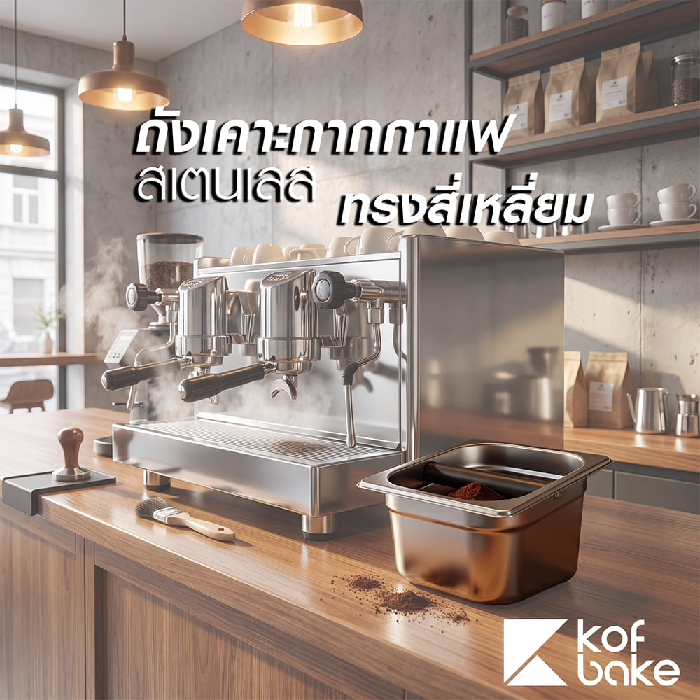 ถังเคาะกากกาแฟสเตนเลส ทรงสี่เหลี่ยม KOF BAKE KB10C 10 ซม.