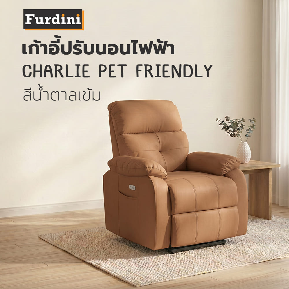 เก้าอี้ปรับนอนไฟฟ้า FURDINI CHARLIE/PET FRIENDLY สีน้ำตาลเข้ม