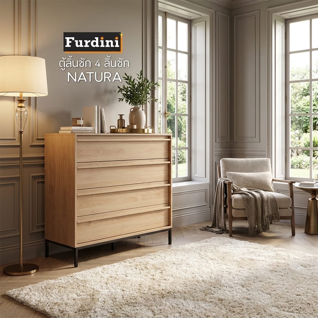 ตู้ลิ้นชัก 4 ลิ้นชัก FURDINI NATURA 70 ซม. สีโอ๊ค