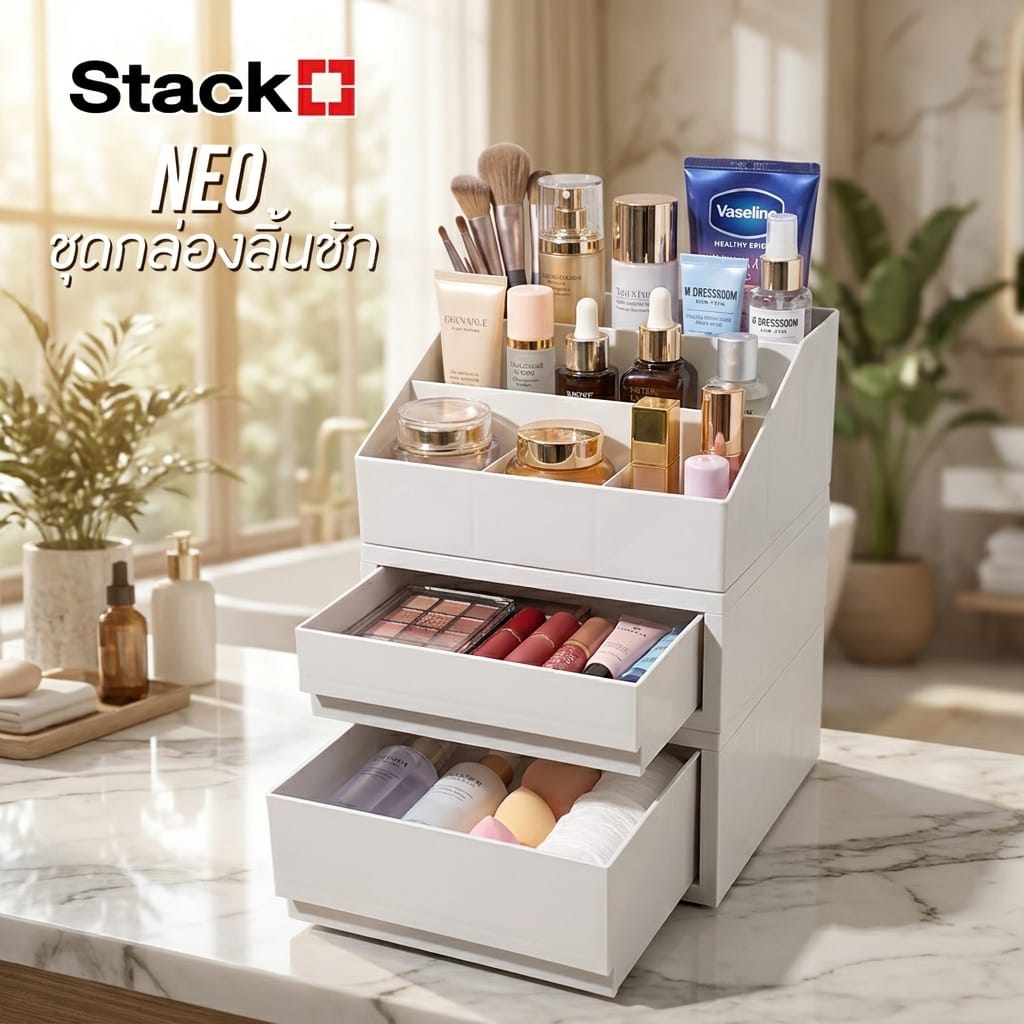 ชุดกล่องลิ้นชัก STACKO NEO 25.7x19.7x32.2 ซม. สีขาว