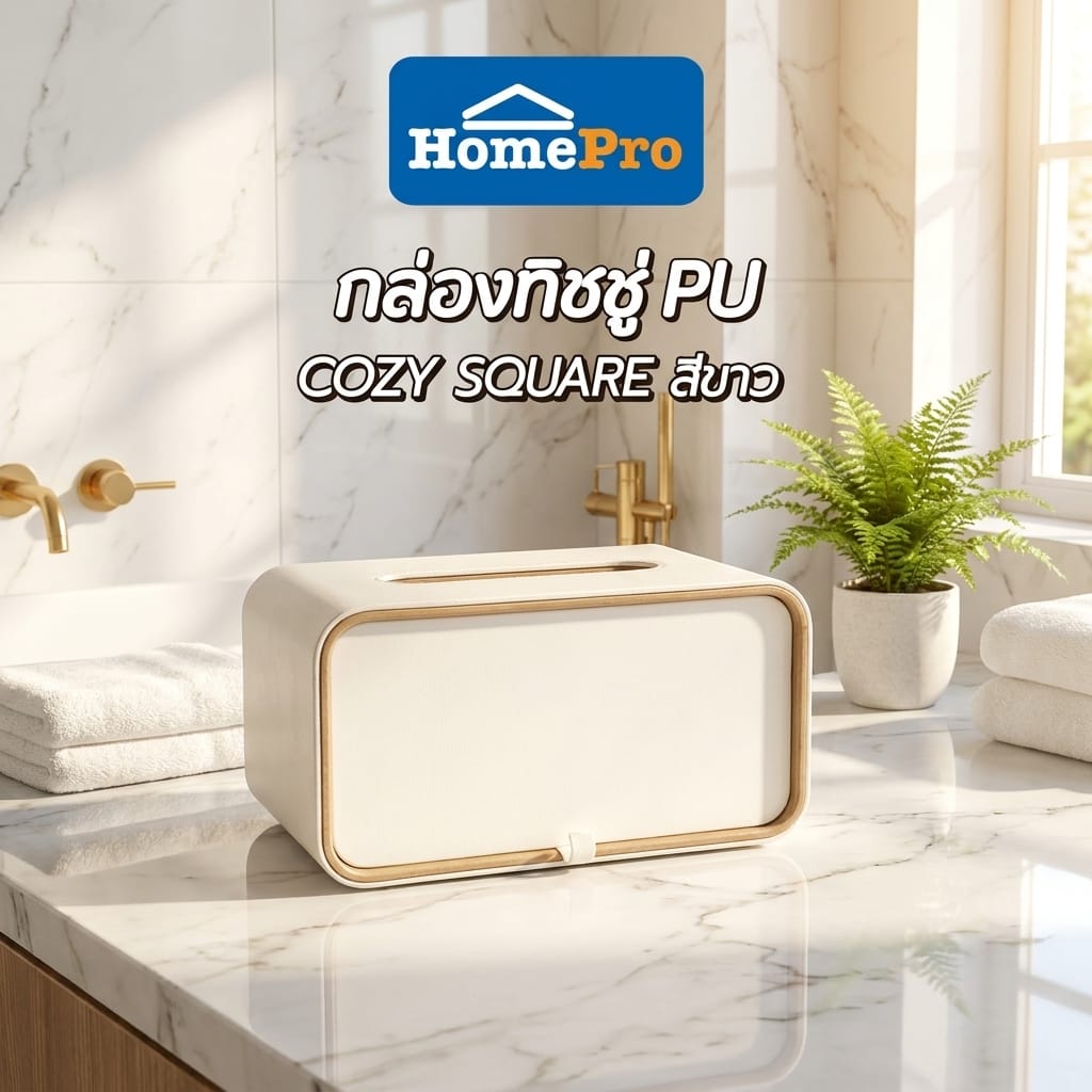 กล่องทิชชู่ PU HOMEPRO COZY SQUARE สีขาว