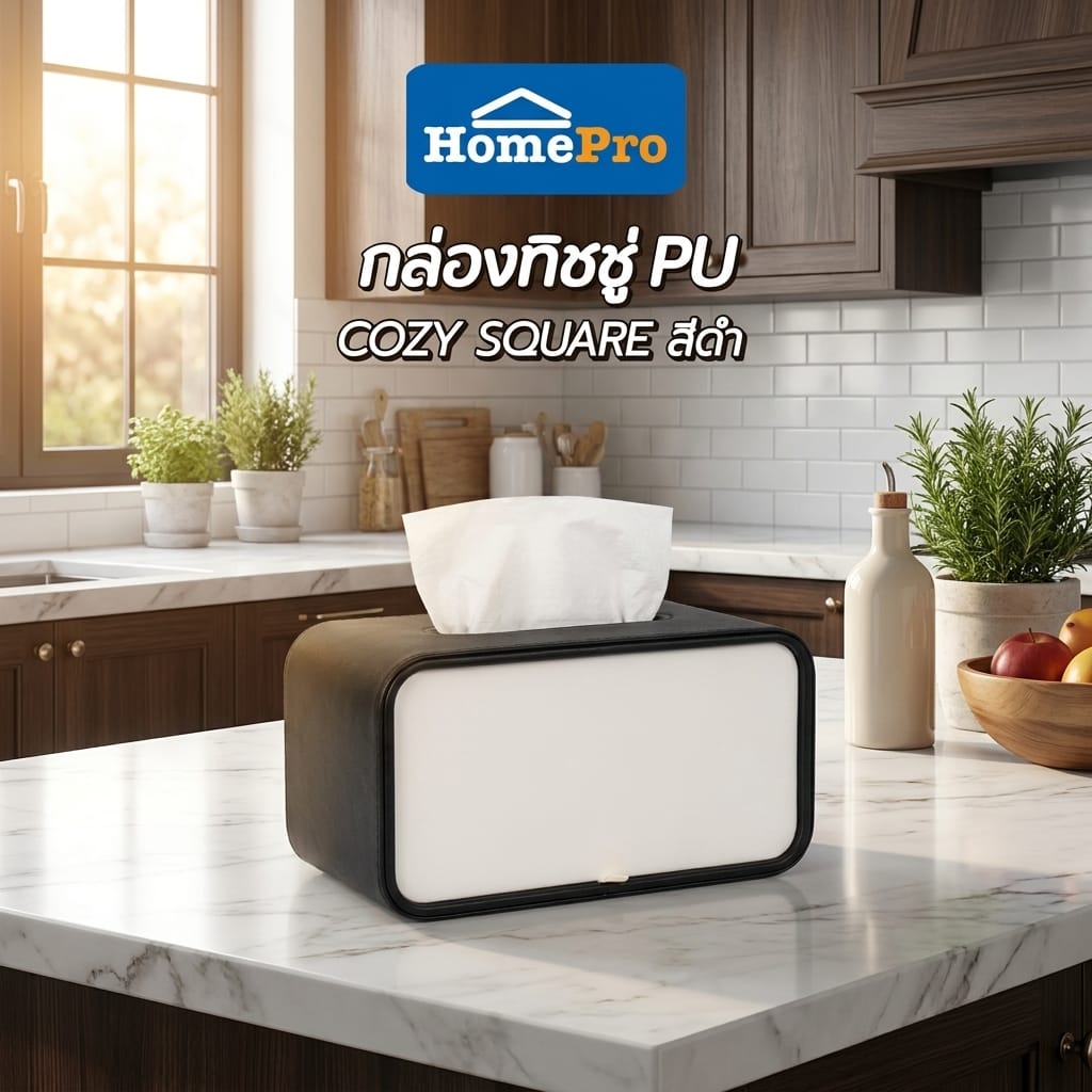 กล่องทิชชู่ PU HOMEPRO COZY SQUARE สีดำ