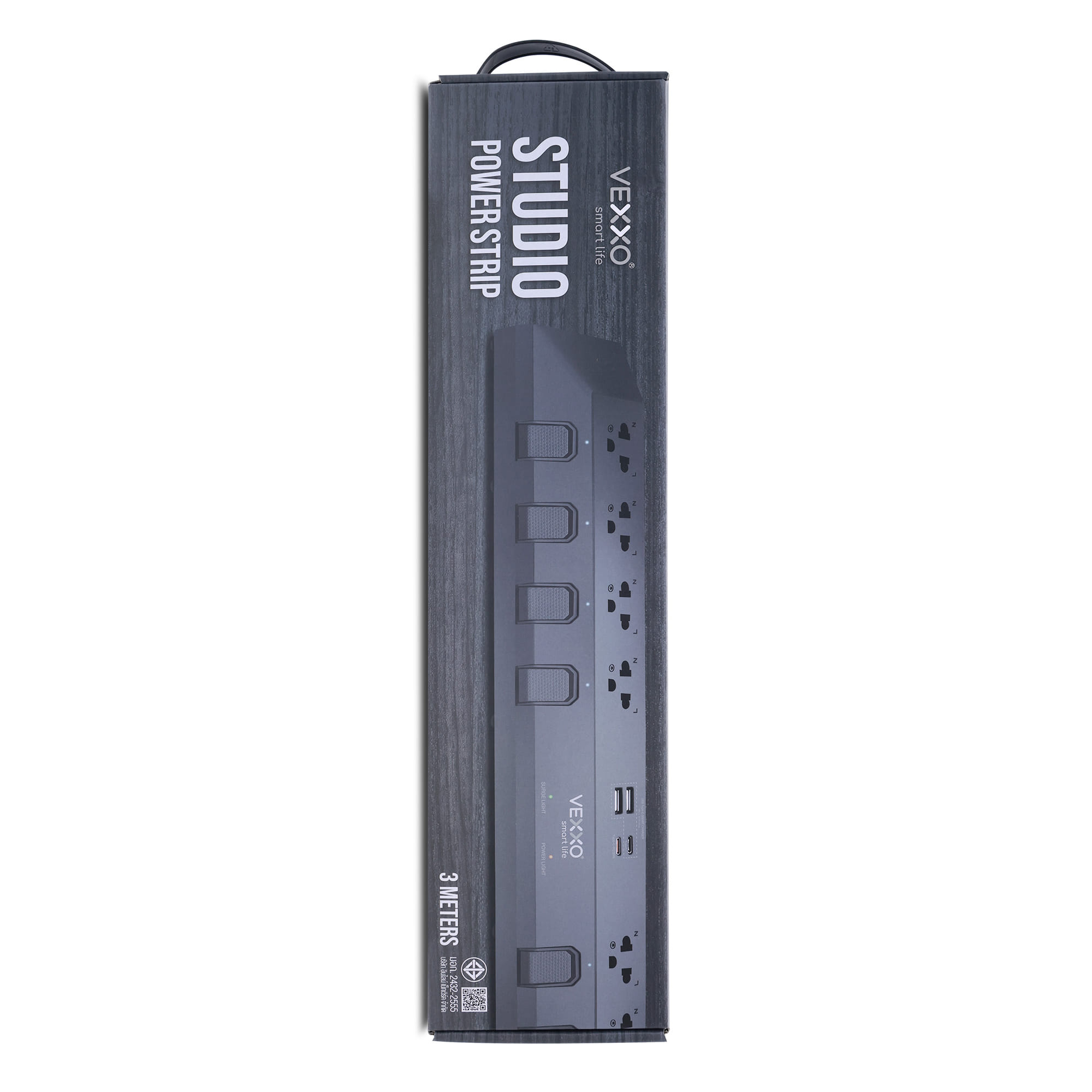 รางปลั๊กไฟ 8 ช่อง 8 สวิตซ์ 2 USB-A 2 USB-C VEXXO STUDIO POWERSTRIP 3 ม. สีเทา