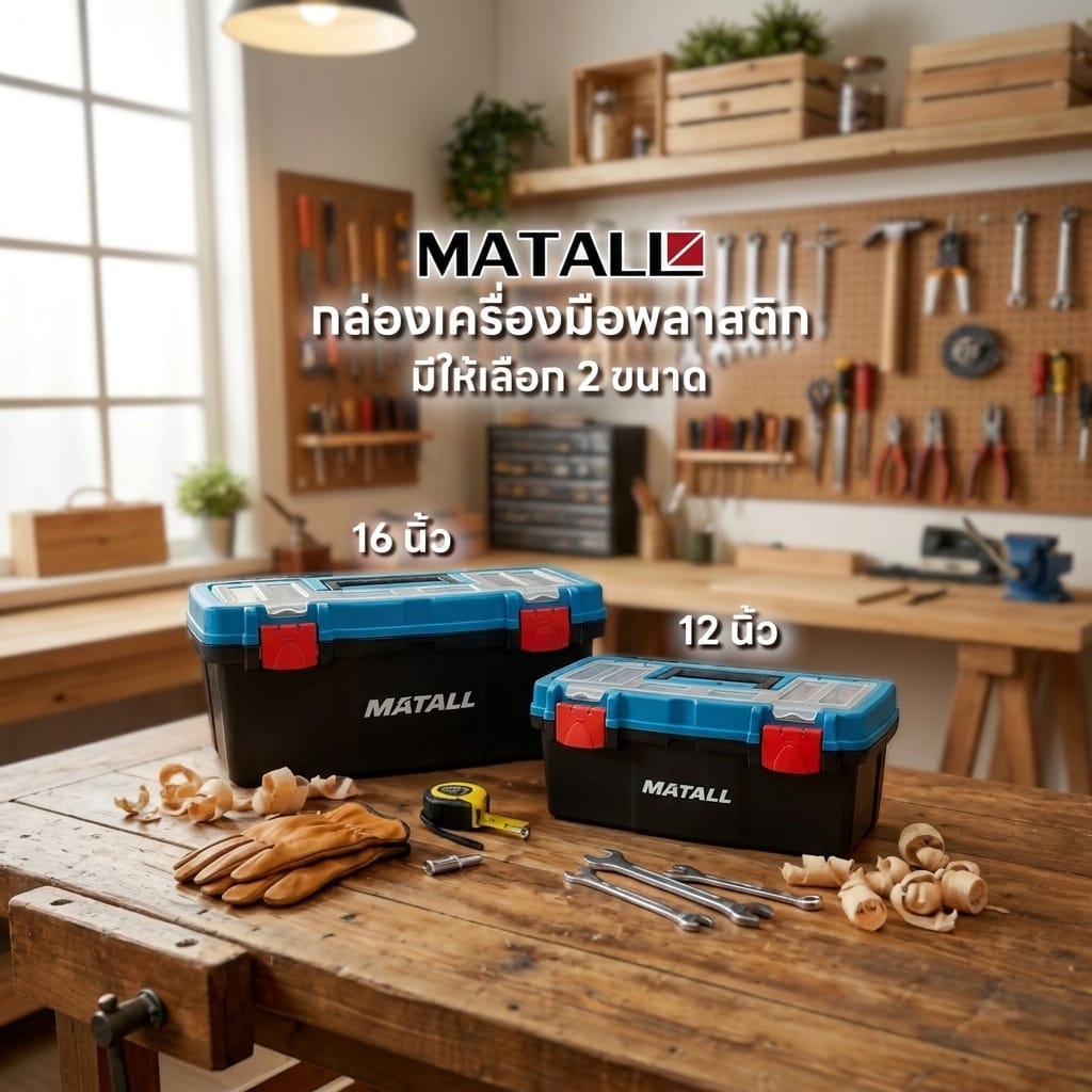 กล่องเครื่องมือพลาสติก MATALL HL3078-G 16 นิ้ว สีดำ/ฟ้า
