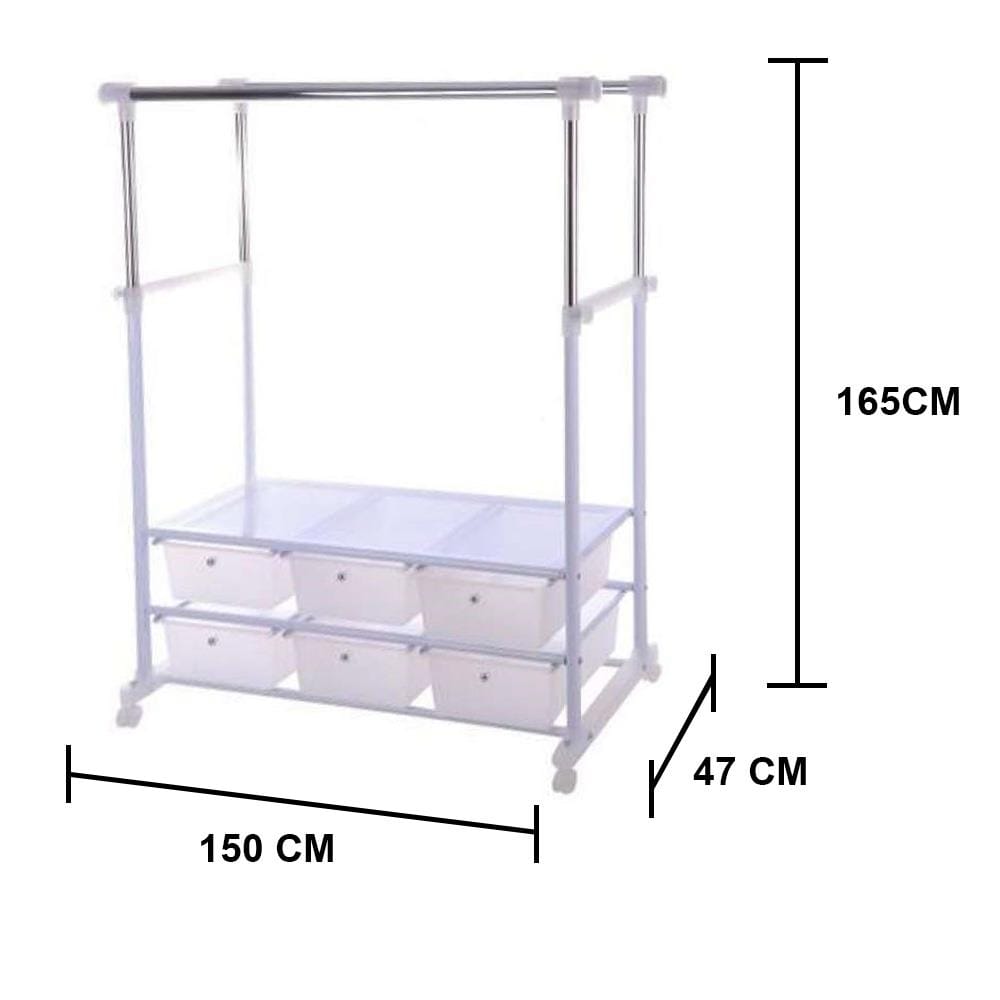 CLOTH RACK WITH 6 DRAWERS WITH WHEELS PLIM W150XD47XH165CM WHITE