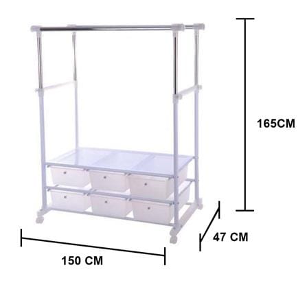 CLOTH RACK WITH 6 DRAWERS WITH WHEELS PLIM W150XD47XH165CM WHITE