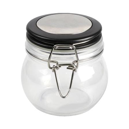 ROUND GLASS CANISTER WITH SPRING LID S BLACK