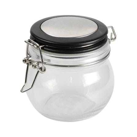 ROUND GLASS CANISTER WITH SPRING LID S BLACK