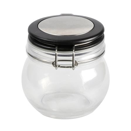 ROUND GLASS CANISTER WITH SPRING LID S BLACK