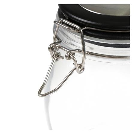 ROUND GLASS CANISTER WITH SPRING LID M BLACK