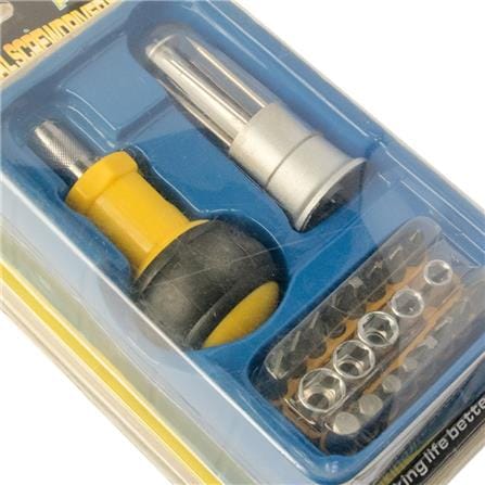 SHINO RATCHET STEEL SCREWDRIVER SET BLU-YELLOW-SILVER