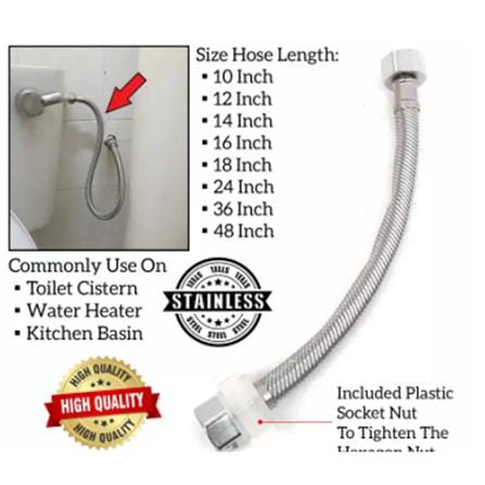 BATH TIME TOILET TANK HOSE 20" BT 190050 STAINLESS STEEL