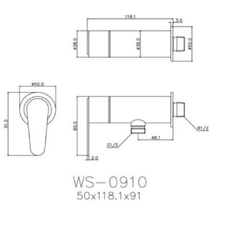 WATSON SHOWER STOP VALVE WS-0910 H11.30XW6.40XD6.40 CM