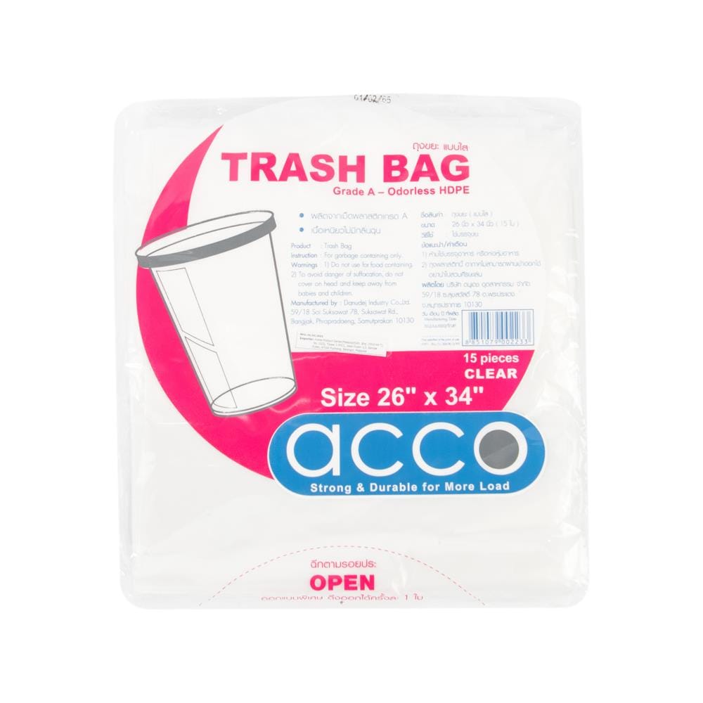 GARBAGE BAGS THIN ACCO 26X34" 15PCS CLEAR