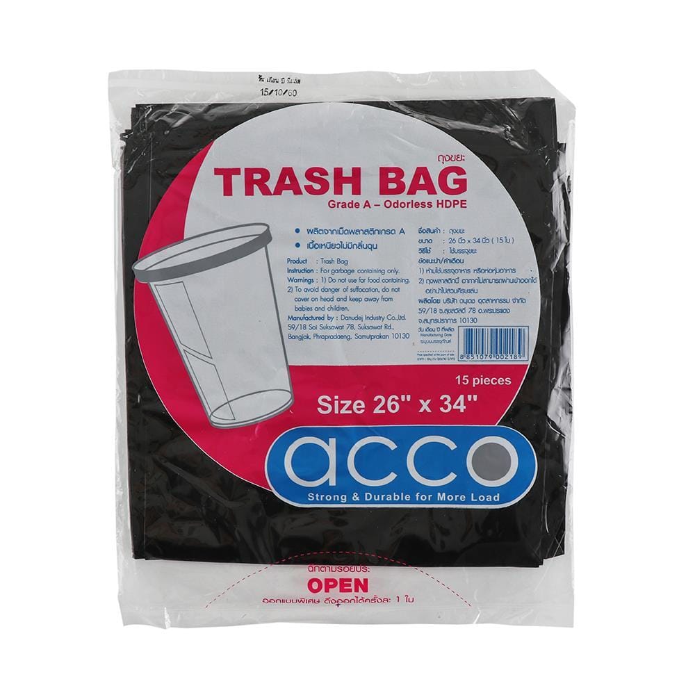 GARBAGE BAGS THIN ACCO 26X34" 15PCS BLACK