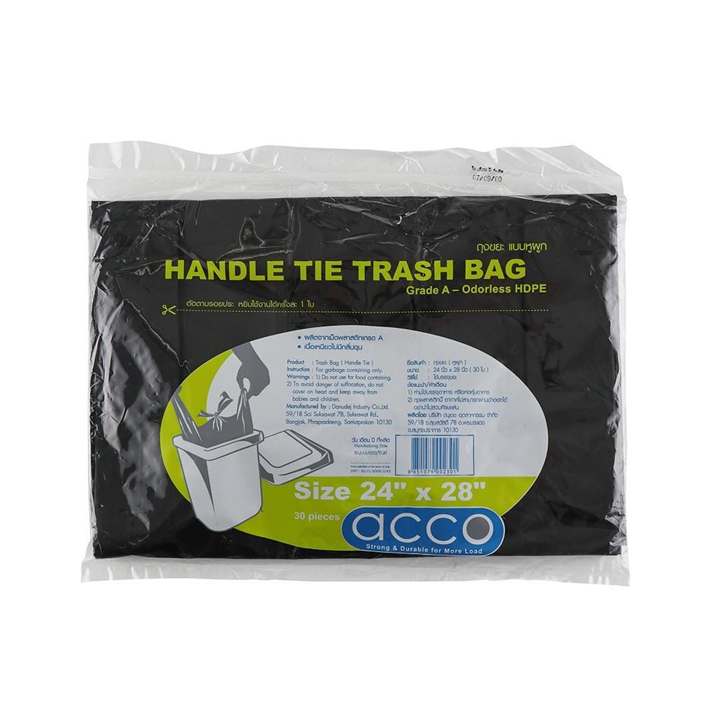 GARBAGE BAGS HANDLE TIE ACCO 24X28" 30PCS BLACK