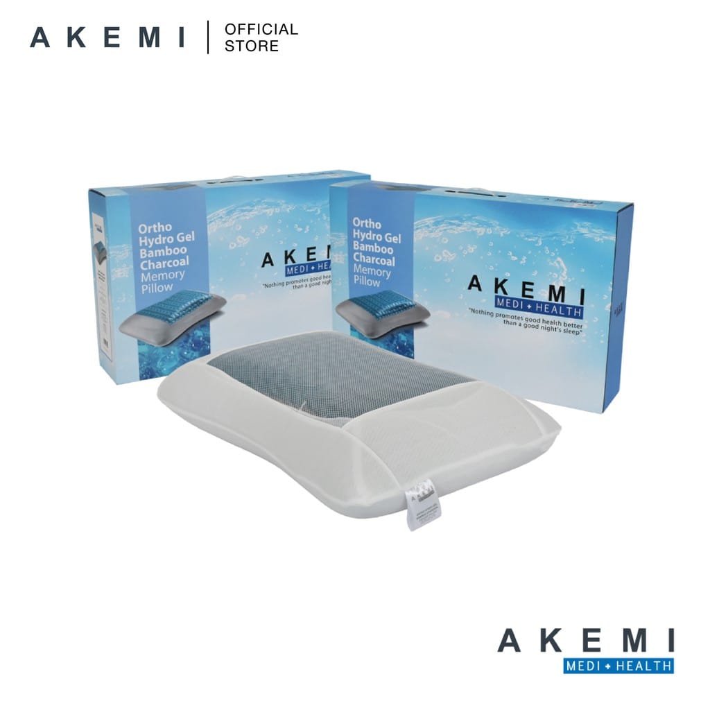 AKEMI MEMORY PILLOW M+H ORTHO HYDRO GEL BAMBOO CHARCOAL 60X40X14CM WHITE
