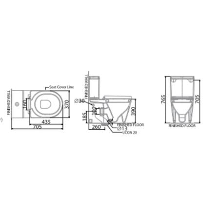 CLAYTAN 2P TOILET C4509S&PM3029DF1T 4.5/3L WHITE H77XW72XD20 CM