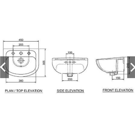 CLAYTAN WASHBASIN WALL HUNG CB1015H WHITE