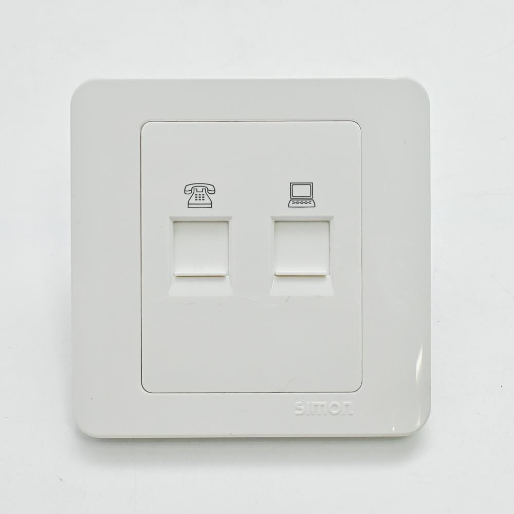SIMON TELEPHONE SOCKET DOUBLE OUTLET 2 GANG RJ11+RJ45 35229S WHITE