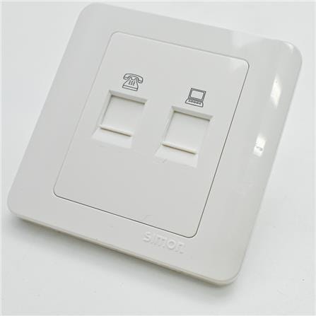 SIMON TELEPHONE SOCKET DOUBLE OUTLET 2 GANG RJ11+RJ45 35229S WHITE