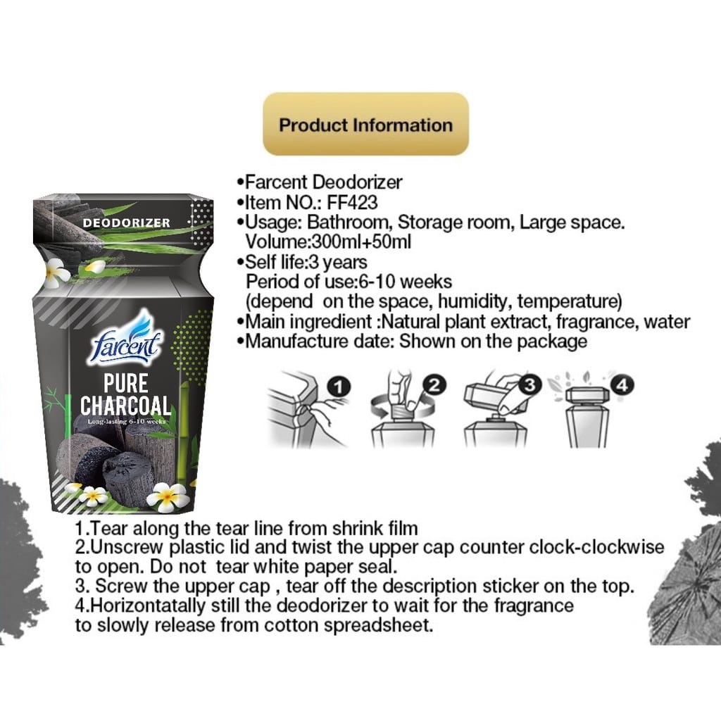 FARCENT DEODORIZER SCENT CHARCOAL LIQUID 300ML FREE 50ML