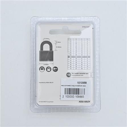 YALE 40MM ESSENTIAL STANDARD SHACKLE PADLOCK YE1/40/122/1