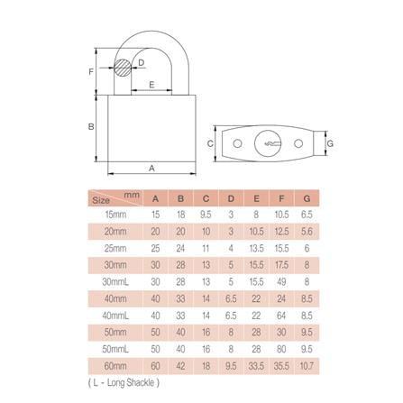 GERE PADLOCK SINGLE CL5460 60MM BRASS 1 EACH