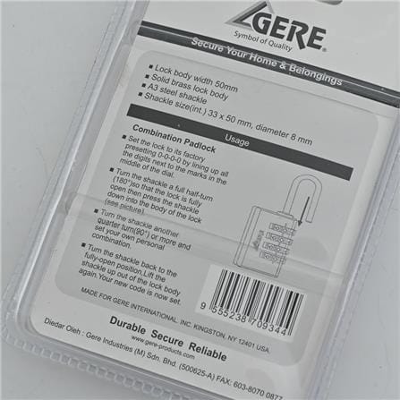 GERE COMBINATION PADLOCK CL32504D 50MM 4-DIGIT BRASS