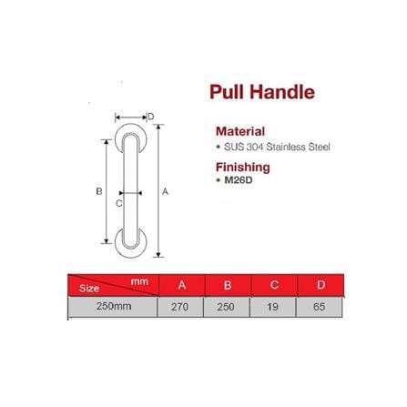 GERE PULL HANDLE GPH041-250MM STAINLESS STEEL