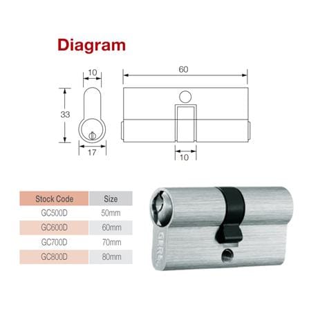 GERE PROFILE CYLINDER GC600D-M26D 60MM SATIN CHROME