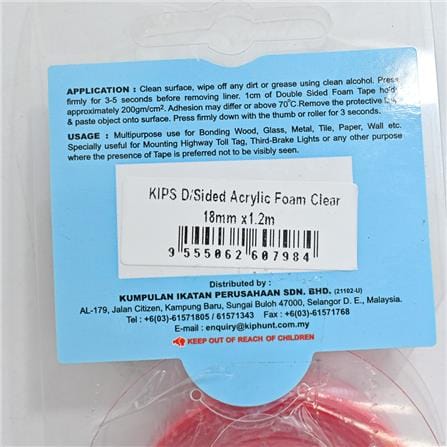 KIPS DOUBLE-SIDED ACRYLIC FOAM TAPE 18MMX1.2M