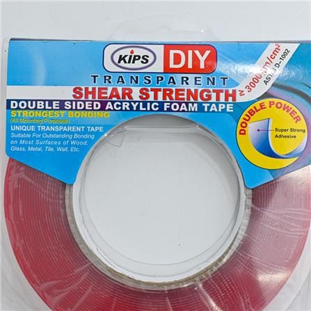 KIPS ACRYLIC DOUBLE SIDED TAPE CLEAR 18MM X 9 YARD