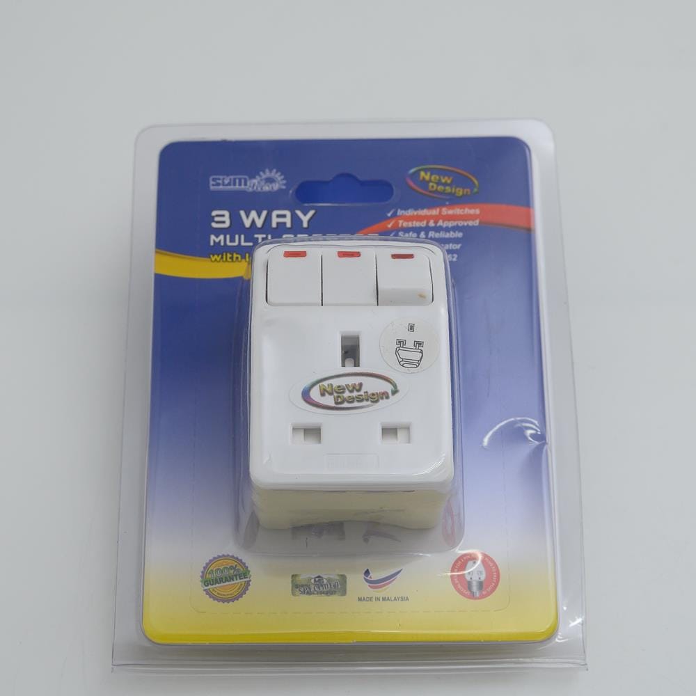 3PIN 3WAY ADAPTPR WITH SWITCH + NEON 133N-1 SUM
