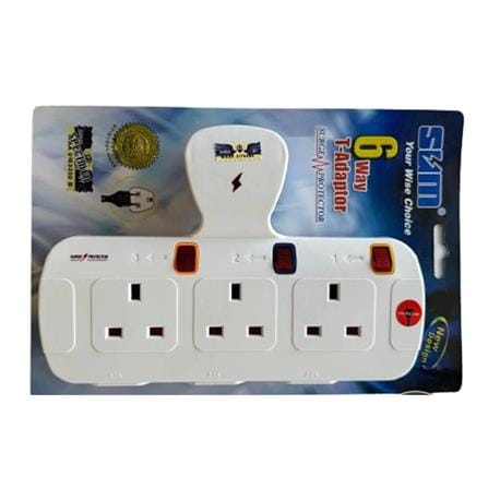 6 WAY T-ADAPTOR WITH NEON + SURGE S7633N SUM