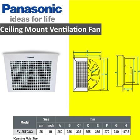 PANASONIC CEILING VENTILATION FAN FV-25TGU3 10" 24WATT 1010RPM