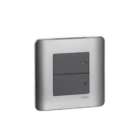 ZENCELO 2 GANG 1 WAY SWITCH SCHNEIDER SILVER SATIN