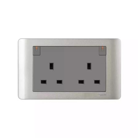 SCHNEIDER ZENCELO 13A TWIN GANG DOUBLE SOCKETS E84T25 SILVER SATIN