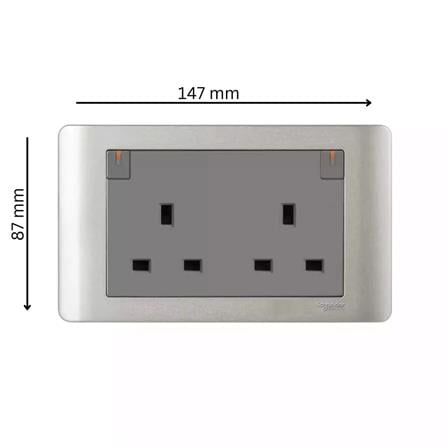SCHNEIDER ZENCELO 13A TWIN GANG DOUBLE SOCKETS E84T25 SILVER SATIN