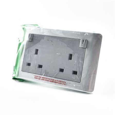 SCHNEIDER ZENCELO 13A TWIN GANG DOUBLE SOCKETS E84T25 SILVER SATIN