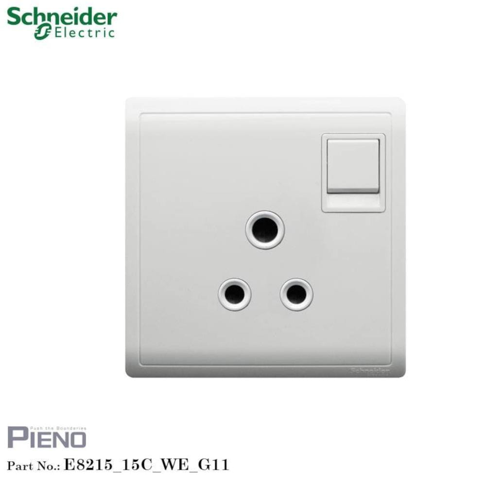 SCHNEIDER PIENO 15A 1 GANG 3 ROUND PIN SWITCH SOCKETS E8215 15C WHITE G11