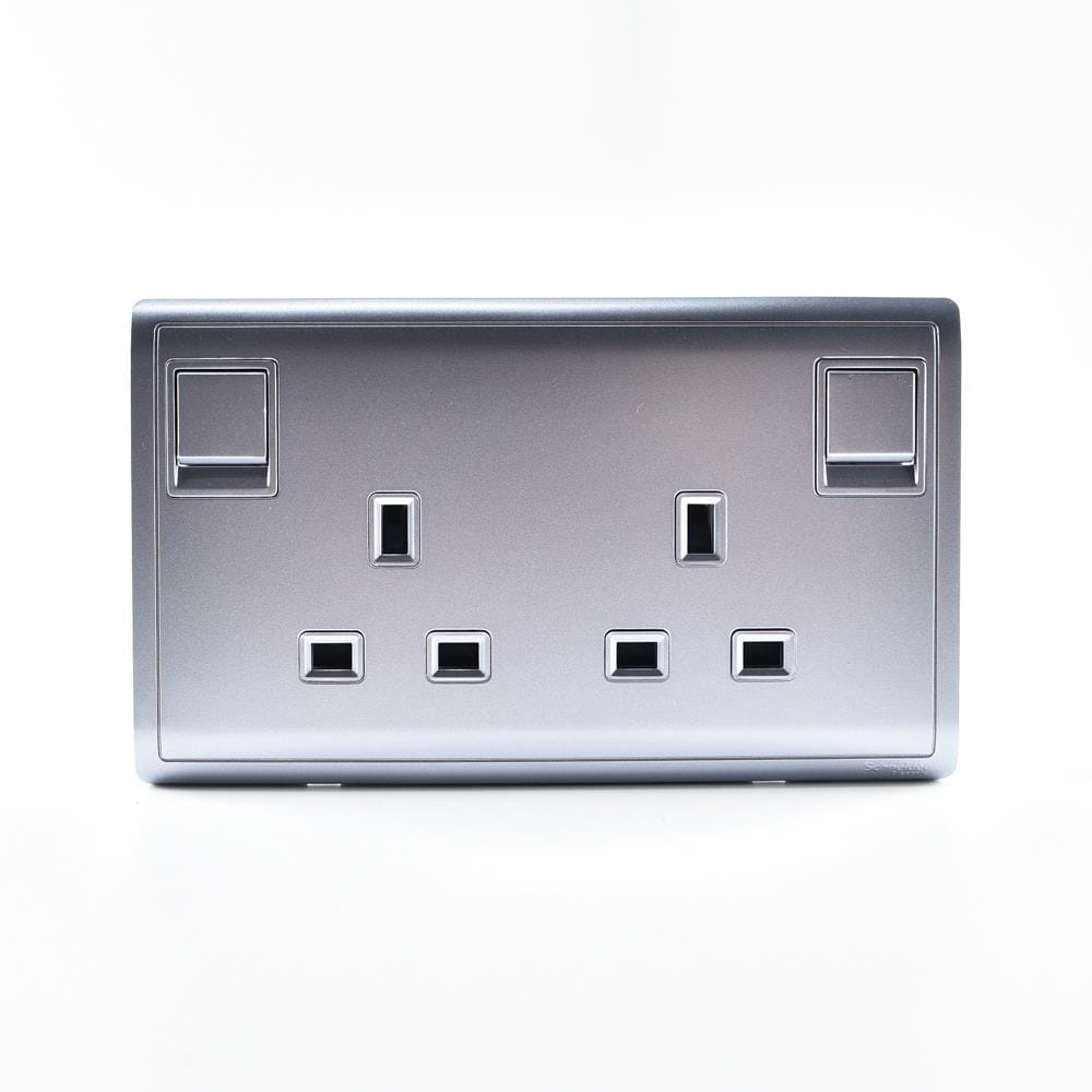 SCHNEIDER PIENO 13A TWIN GANG SWITCH SOCKET - LAVENDER SILVER (E82T25C LS G11)