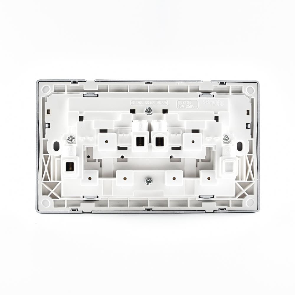 SCHNEIDER PIENO 13A TWIN GANG SWITCH SOCKET - LAVENDER SILVER (E82T25C LS G11)