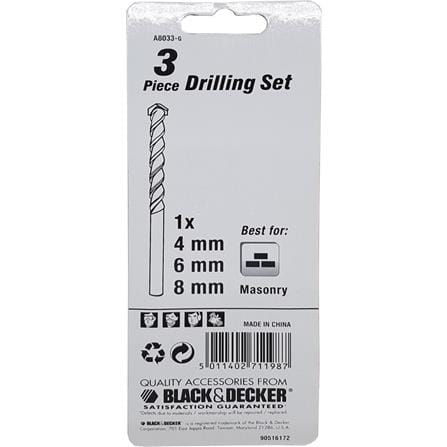 BLACK & DECKER MASONRY DRILL BIT 3EA/SET